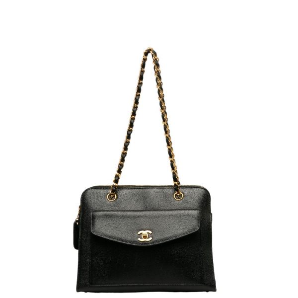 228 39896 1 CHANEL Cocomark Chain Tote Bag Black Caviar Skin