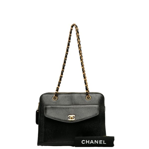 228 39896 12 CHANEL Cocomark Chain Tote Bag Black Caviar Skin