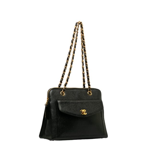 228 39896 2 CHANEL Cocomark Chain Tote Bag Black Caviar Skin