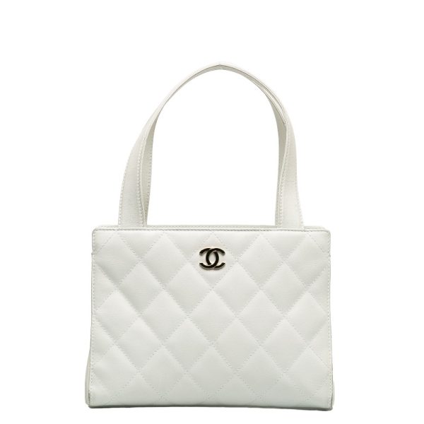 228 39903 1 CHANEL Matelasse Cocomark Handbag Tote Bag White Lambskin