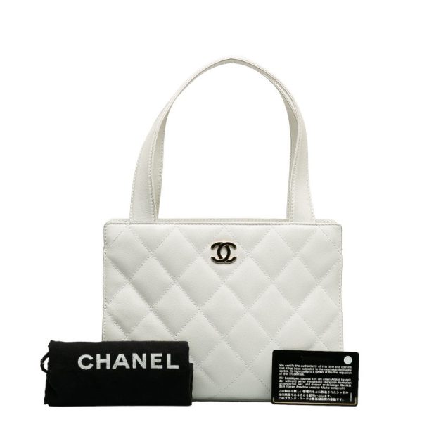 228 39903 18 CHANEL Matelasse Cocomark Handbag Tote Bag White Lambskin