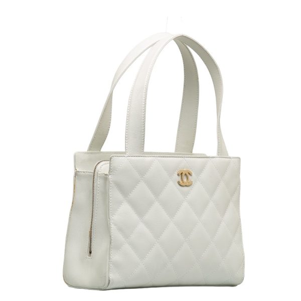 228 39903 2 CHANEL Matelasse Cocomark Handbag Tote Bag White Lambskin