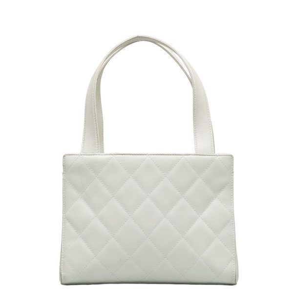 228 39903 3 CHANEL Matelasse Cocomark Handbag Tote Bag White Lambskin