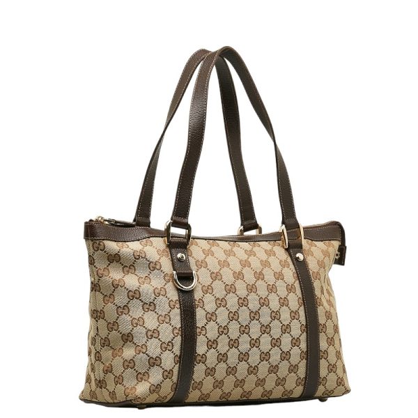 228 41273 2 Gucci GG Canvas Handbag Tote Bag Brown Canvas Leather