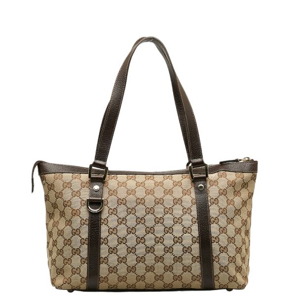 228 41273 3 Gucci GG Canvas Handbag Tote Bag Brown Canvas Leather