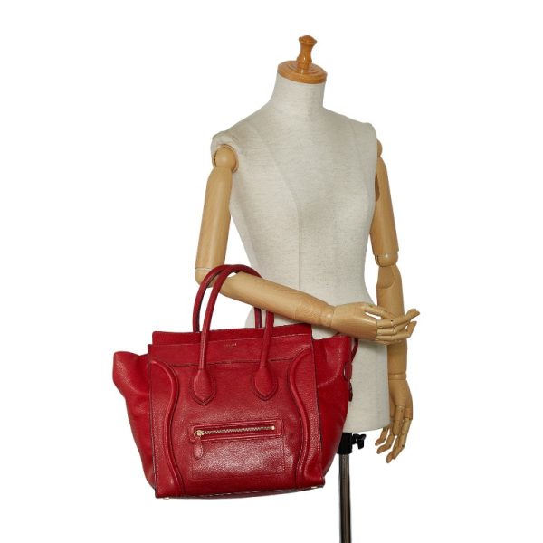 228 43770 11 CELINE Luggage Mini Shopper Handbag Tote Bag Red Leather