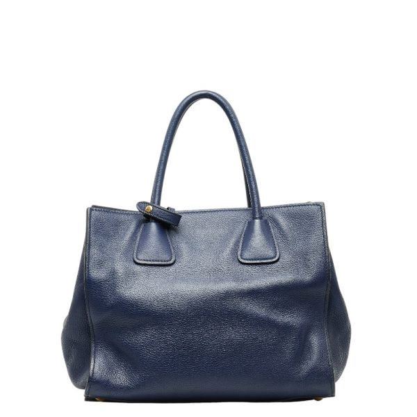 228 46635 3 PRADA Triangle Logo Plate Handbag Blueette Calf Leather