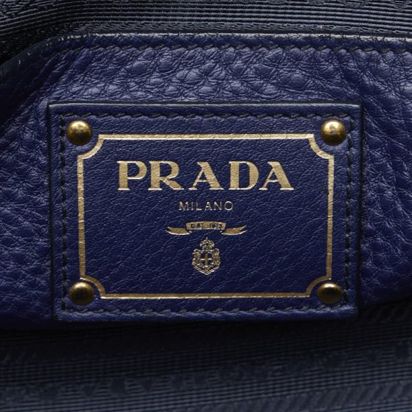 228 46635 9 PRADA Triangle Logo Plate Handbag Blueette Calf Leather