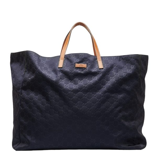 228 46644 1 Gucci GG Nylon Tote Bag Boston Bag Navy Nylon Leather