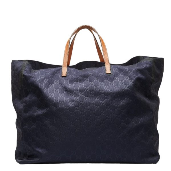 228 46644 3 Gucci GG Nylon Tote Bag Boston Bag Navy Nylon Leather