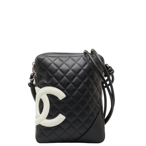 228 48145 1 CHANEL Matelasse Cambon Line Crossbody Shoulder Bag Black Leather