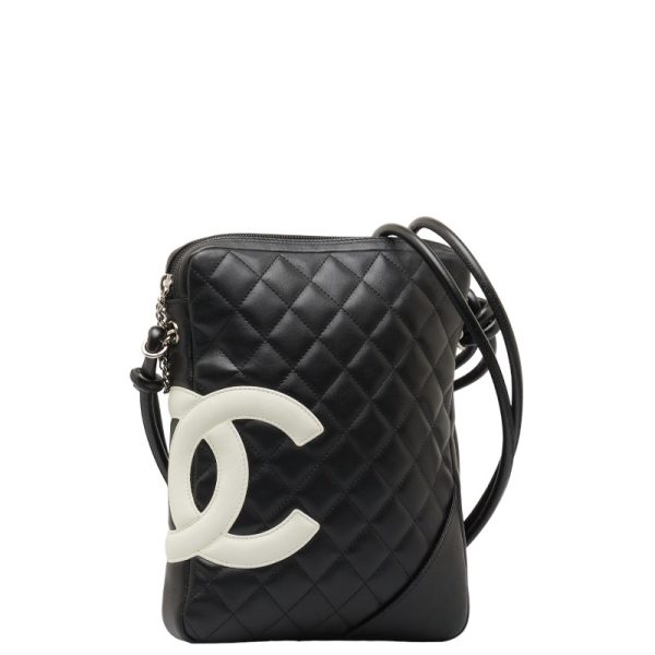 228 48145 2 CHANEL Matelasse Cambon Line Crossbody Shoulder Bag Black Leather