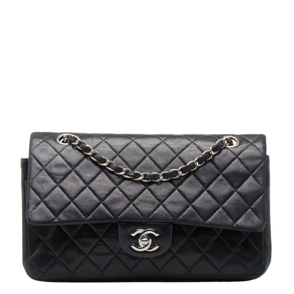 228 48748 1 CHANEL Matelasse 25 Coco Mark Double Flap Chain Shoulder Bag Black Leather