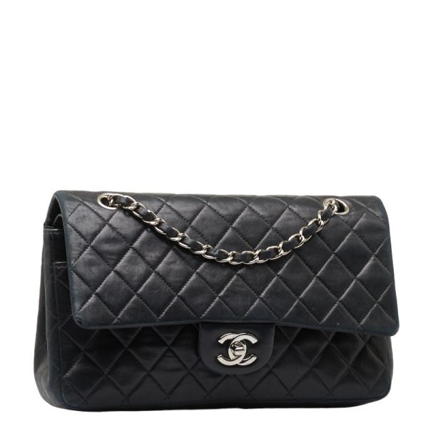 228 48748 2 CHANEL Matelasse 25 Coco Mark Double Flap Chain Shoulder Bag Black Leather