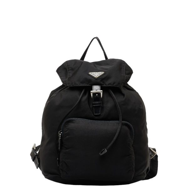 228 51901 1 PRADA Triangle Logo Plate Testu Rucksack Backpack Black Nylon Leather