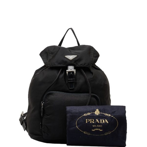 228 51901 11 PRADA Triangle Logo Plate Testu Rucksack Backpack Black Nylon Leather