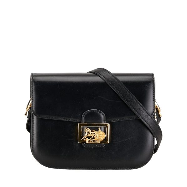 228 54293 1 CELINE Carriage Hardware Diagonal Shoulder Bag Black Leather