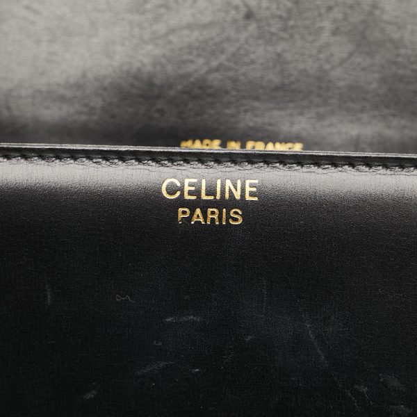 228 54293 13 CELINE Carriage Hardware Diagonal Shoulder Bag Black Leather