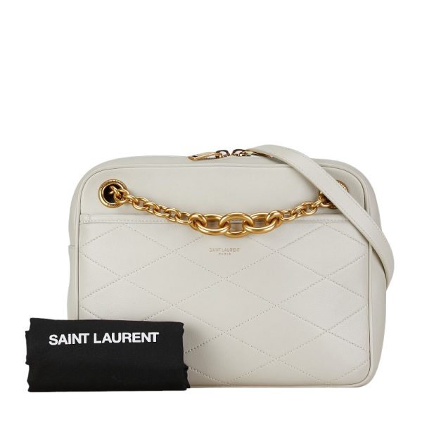 228 56977 10 Saint Laurent Crossbody Chain Shoulder Bag Greige Leather