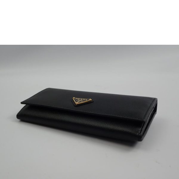 22803 3 Prada Saffiano Triang Long Wallet Nero