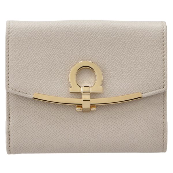 22c87700070478 1 Ferragamo Gancini Bifold Mini Wallet Pass Case Ivory