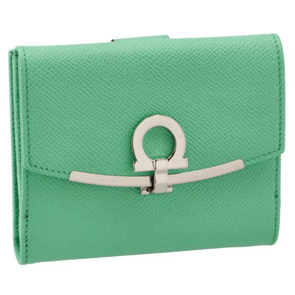 22c87700070532 Ferragamo Gancini Bifold Mini Wallet Pass Case Mint Green