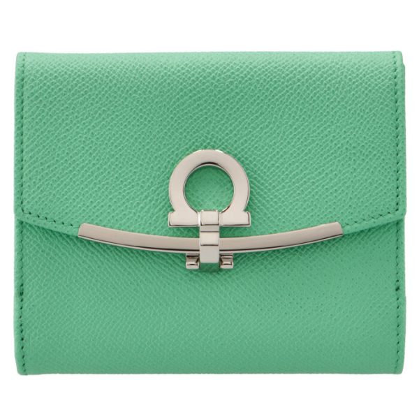 22c87700070532 1 Ferragamo Gancini Bifold Mini Wallet Pass Case Mint Green