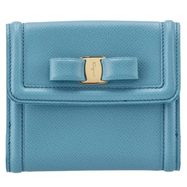 22c91100070495 1 Ferragamo Rose Ribbon Bifold Wallet Blue