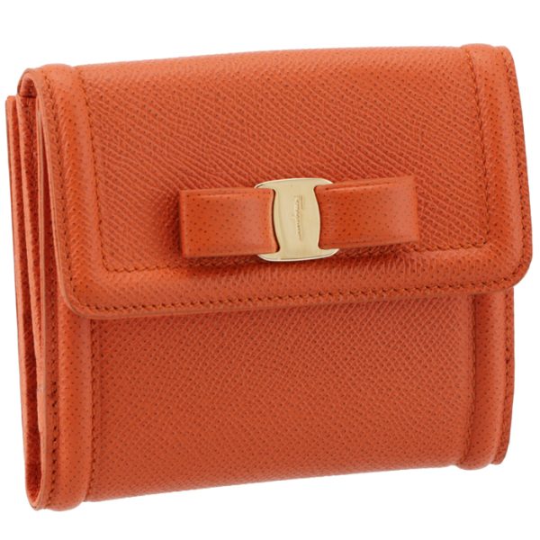 22c91100070516 Ferragamo Rose Ribbon Bifold Wallet Orange