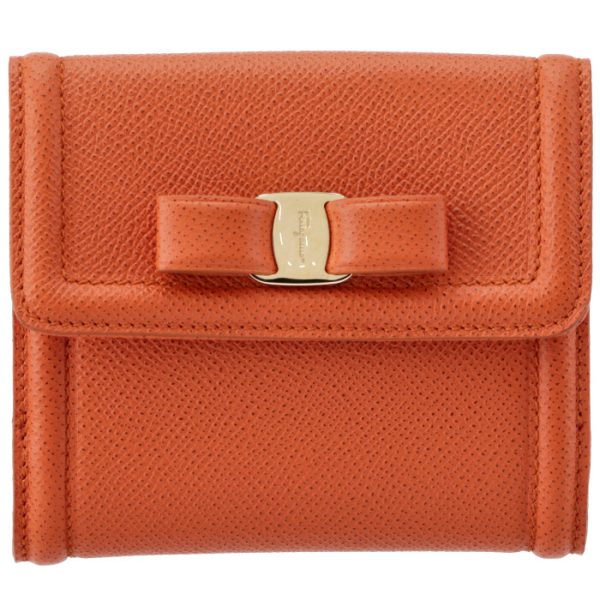 22c91100070516 1 Ferragamo Rose Ribbon Bifold Wallet Orange