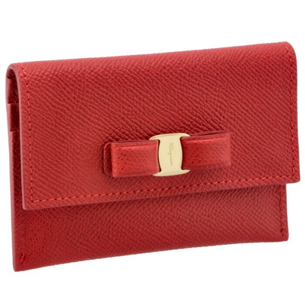 22d15500070371 Ferragamo Vara Ribbon Bifold Card Case Red