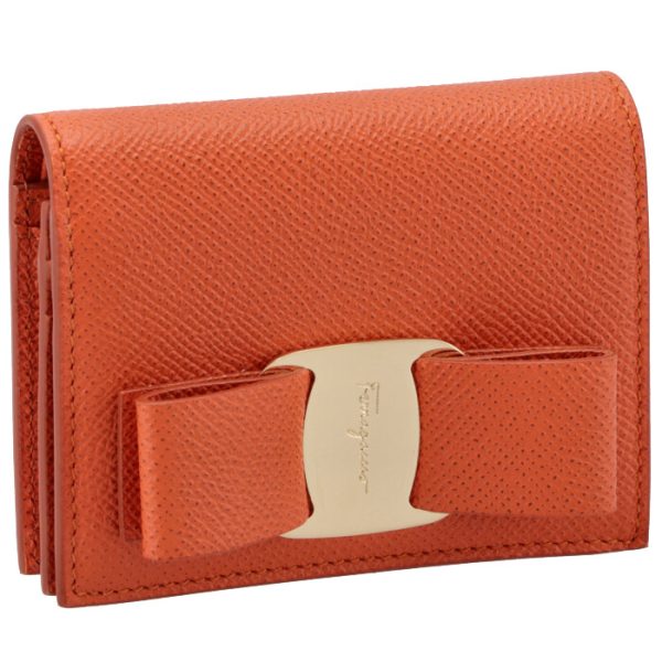 22d51500010516 Ferragamo New Vara Ribbon Bifold Mini Wallet Orange