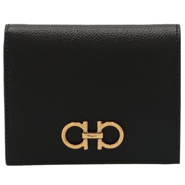 22d78000070010 1 Ferragamo Gancini Bifold Mini Wallet Black