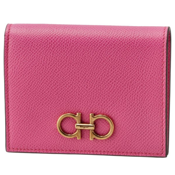 22d78000070534 Ferragamo Gancini Bifold Mini Wallet Pink