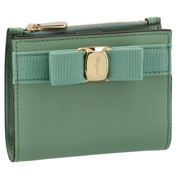 22e00900550503 Ferragamo New Vara Ribbon Bifold Mini Wallet Green