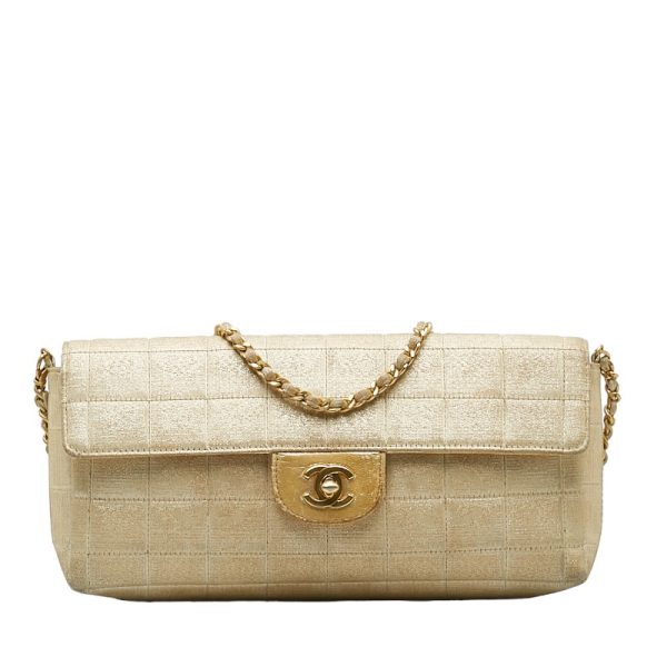 230 41179 1 CHANEL Cocomark Line Chain Shoulder Bag Beige Canvas Leather