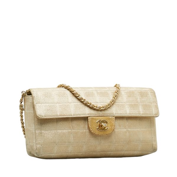 230 41179 2 CHANEL Cocomark Line Chain Shoulder Bag Beige Canvas Leather