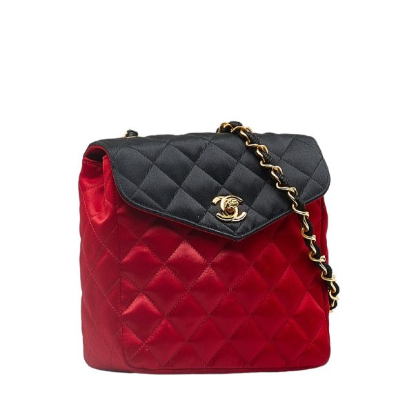 230 46740 2 CHANEL Matelasse Cocomark Crossbody Chain Shoulder Bag Red Black