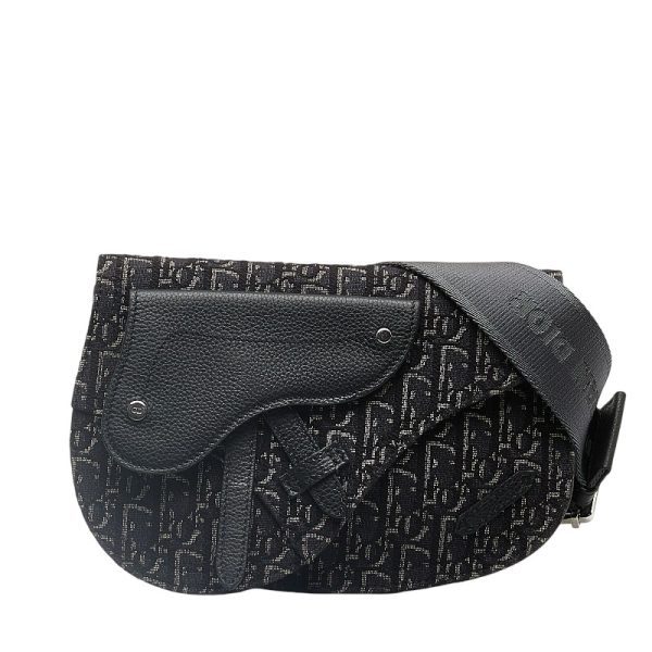 230 46748 1 Dior Trotter Saddle Shoulder Waist Bag Black Canvas Leather