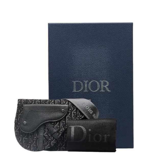 230 46748 10 Dior Trotter Saddle Shoulder Waist Bag Black Canvas Leather