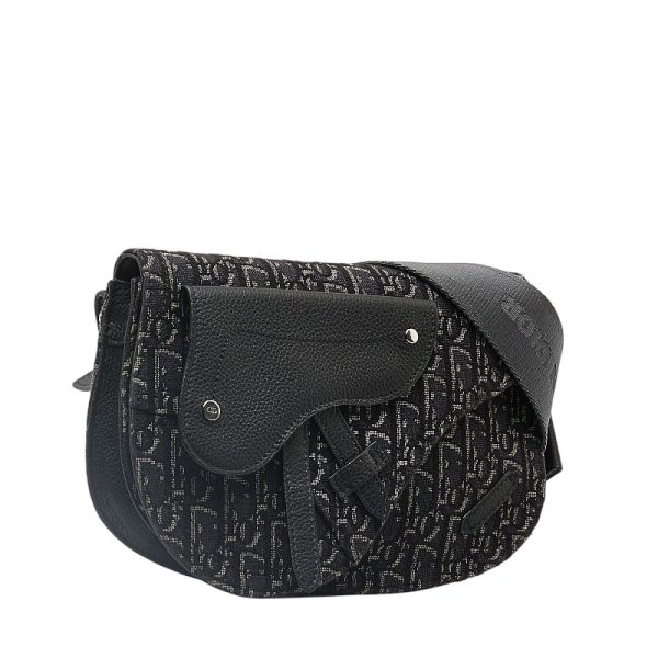 230 46748 2 Dior Trotter Saddle Shoulder Waist Bag Black Canvas Leather