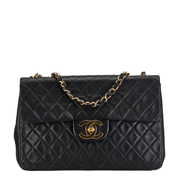 230 54981 1 CHANEL Matelasse Coco Mark Double Flap Chain Bag Black Lambskin