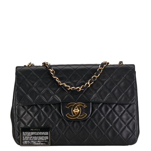 230 54981 12 CHANEL Matelasse Coco Mark Double Flap Chain Bag Black Lambskin