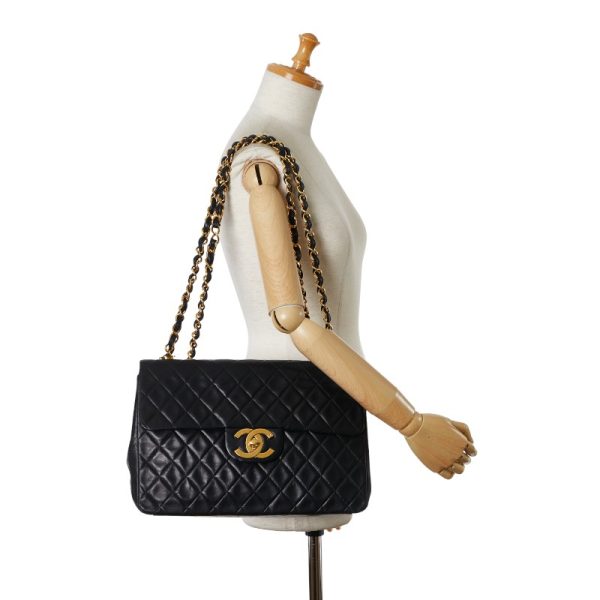 230 54981 13 CHANEL Matelasse Coco Mark Double Flap Chain Bag Black Lambskin