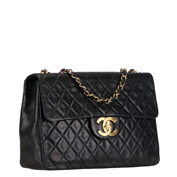 230 54981 2 CHANEL Matelasse Coco Mark Double Flap Chain Bag Black Lambskin