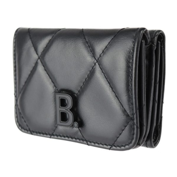 2303123008015 2 Balenciaga B Logo Leather Trifold Wallet Black