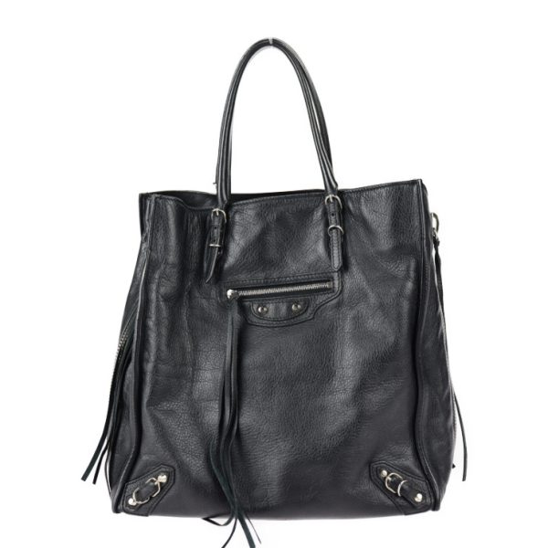 2305063007056 1 Balenciaga Paper Calf Leather Tote Bag Black