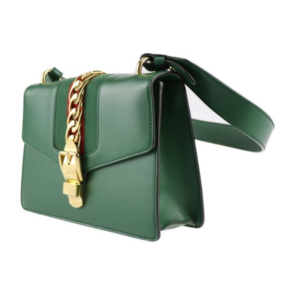 2306113007043 2 Gucci Sylvie Small Sherry Line Shoulder Bag Green