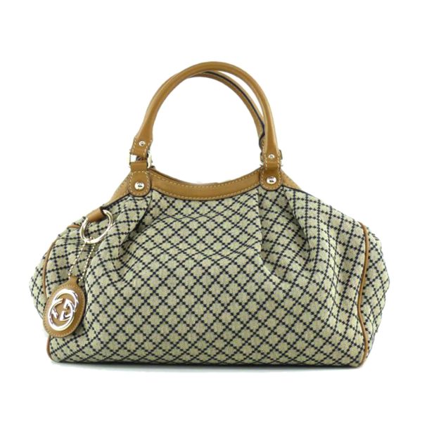 23085 1 Gucci Canvas Leather Handbag Biege