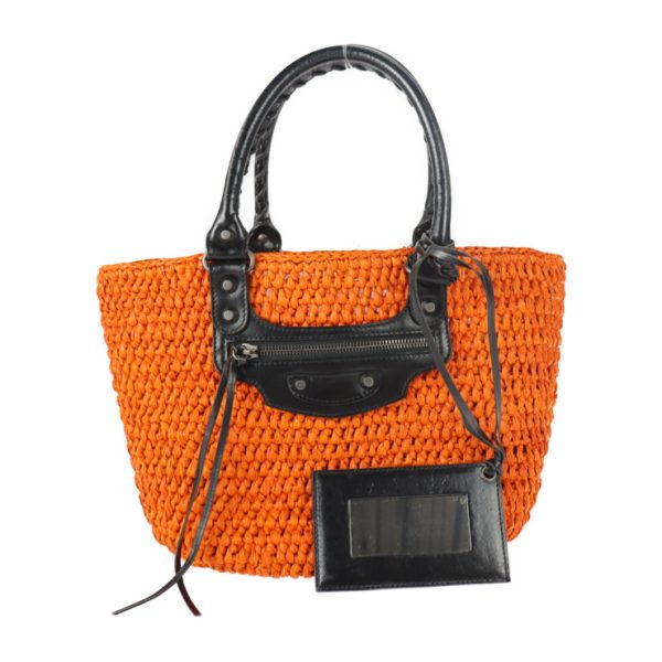 2310053010053 1 Balenciaga Panier XS Raffia Leather Handbag Orange Black